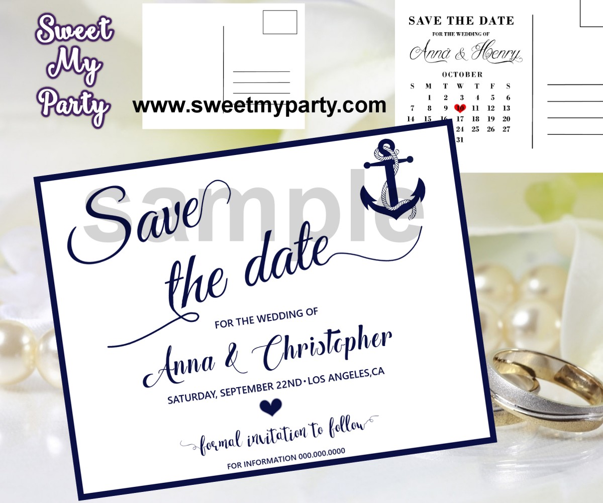 Anchor Wedding Save the Date cards,Anchor Navy blue Wedding Save the Date, (00e)